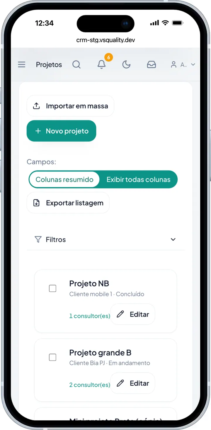 Projetos no celular