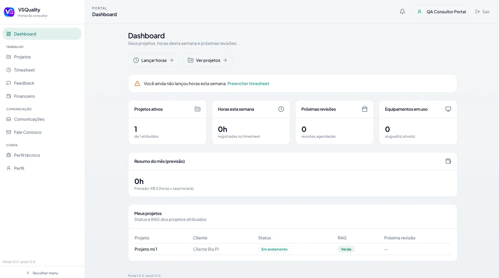 Dashboard do portal do consultor