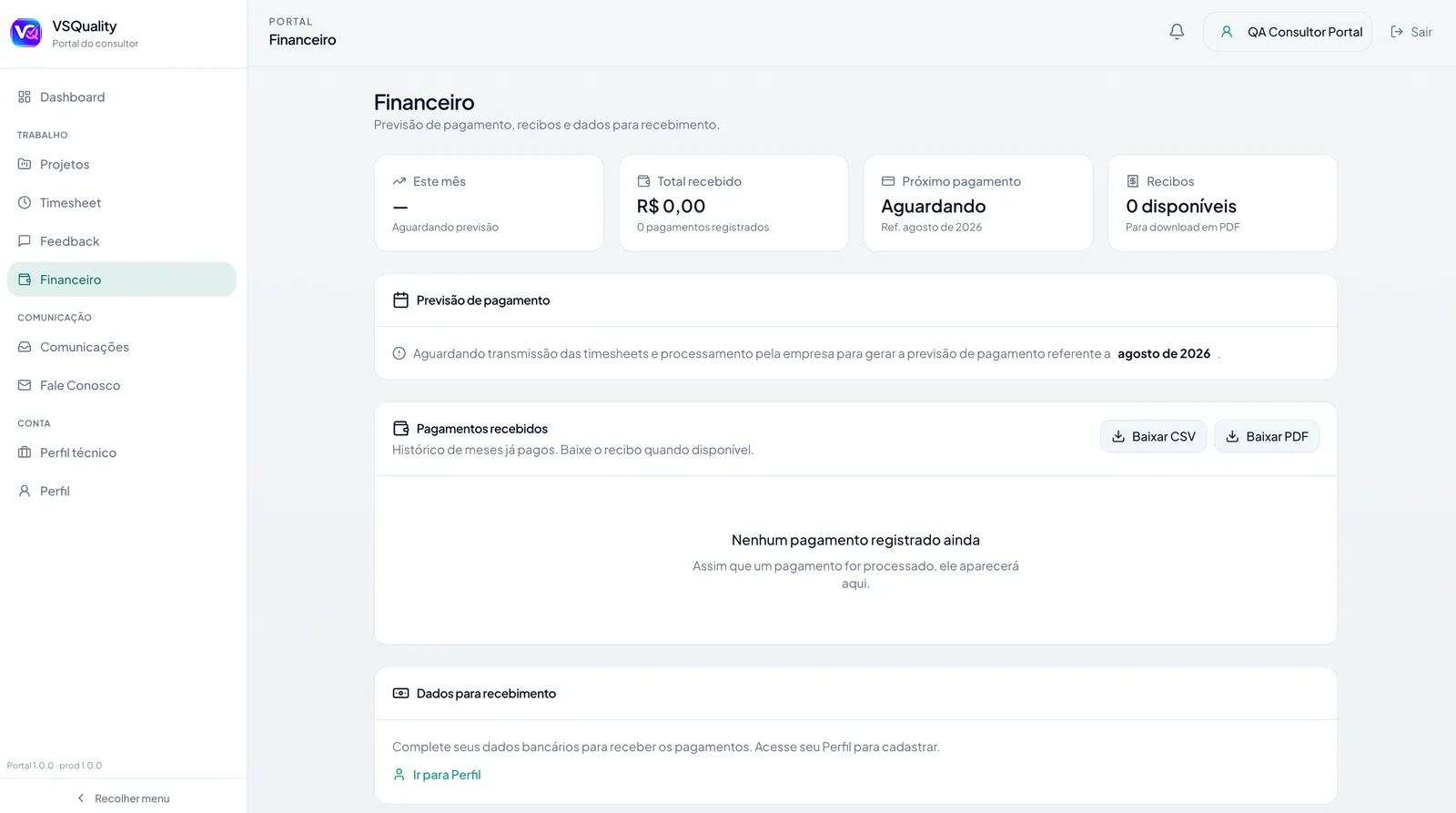 Portal do consultor — financeiro