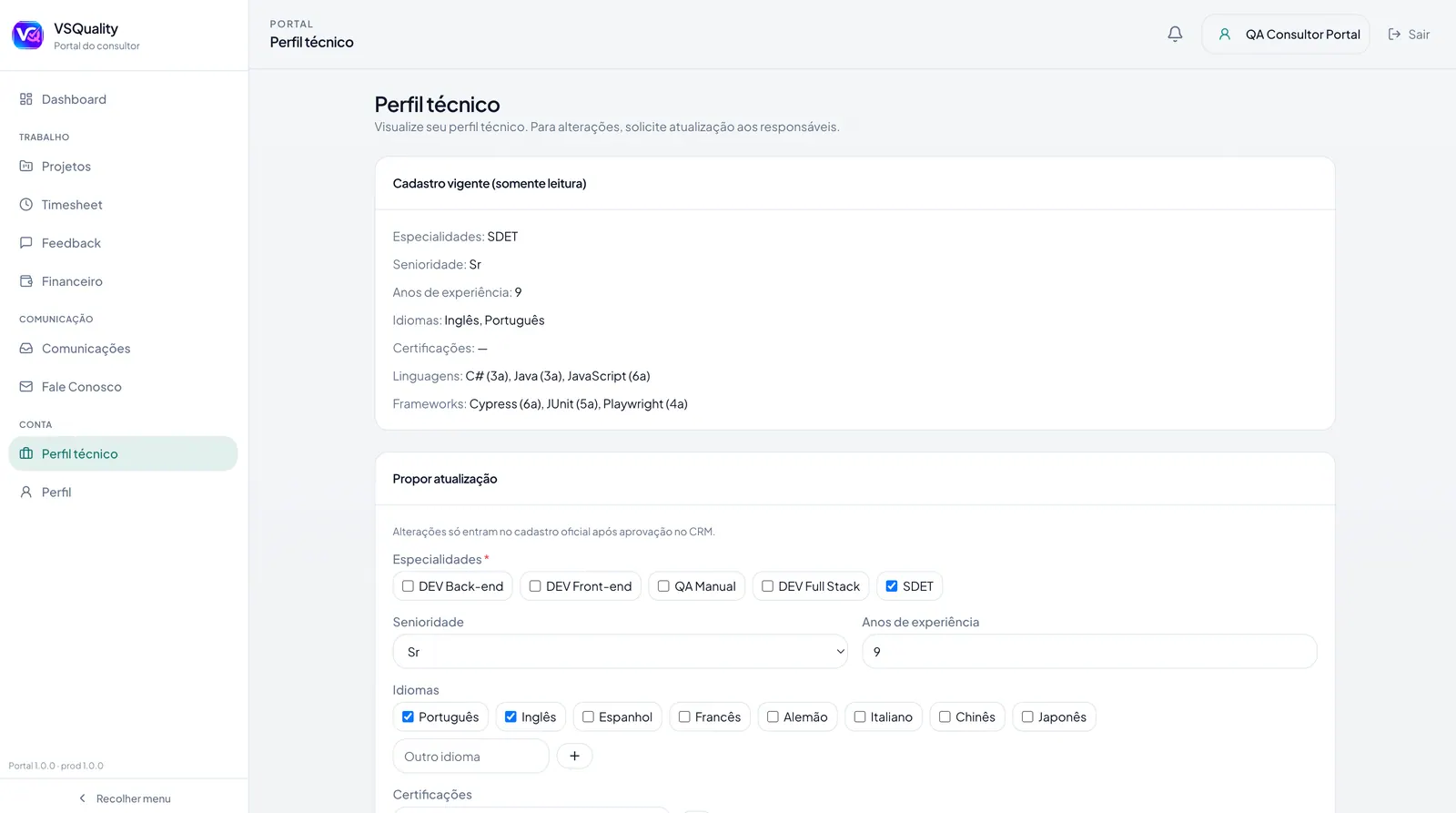 Portal do consultor — perfil técnico